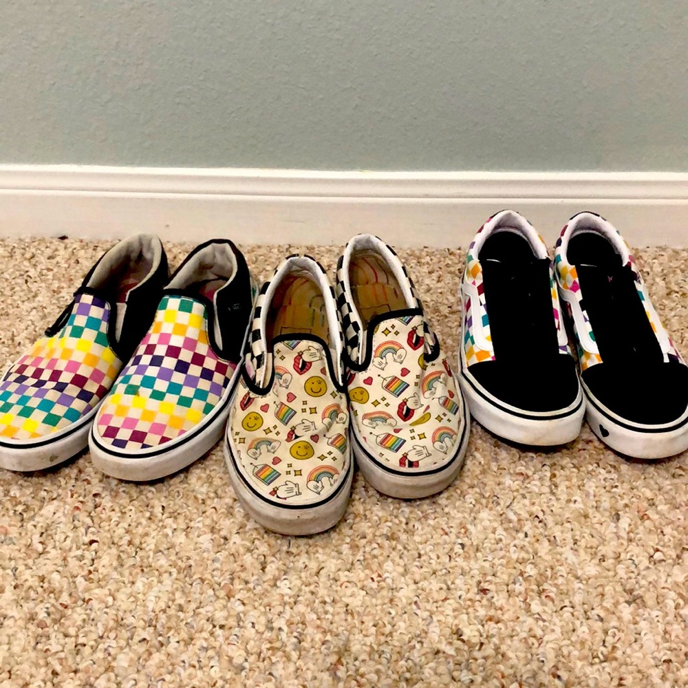 3 pairs of Vans. They are size 3,4, 4.5 These are used and display typical wear